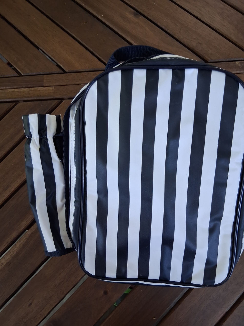 Kids Black & White Striped Lunchbox Backpack with Matching Bottle Holder
